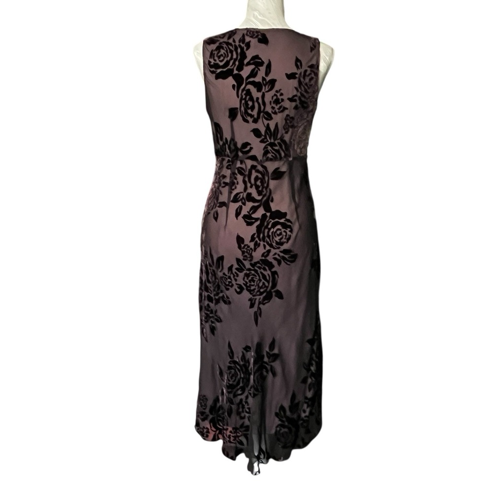 Vintage Sz 6 Silk Slip Dress Beaded Velvet Burnout Fairy Goth Witchy Stretchy - Picture 2 of 12